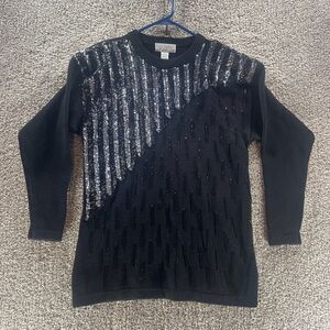 Vintage 80s Lisa‎ Ashley Sweater Womens Medium Sequin Beaded Tassels Pullover